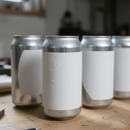 Latas de cerveza artesanal con etiquetas de vinilo