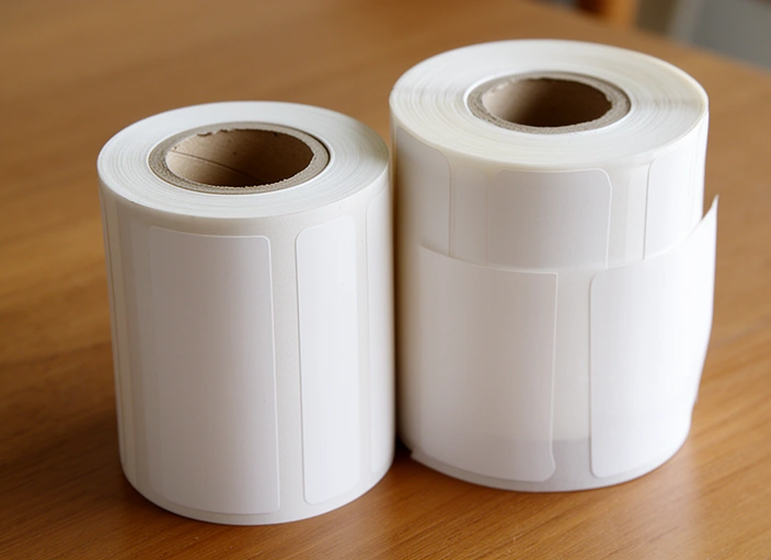 Dos rollos de etiquetas con mandriles de distinto diámetro
